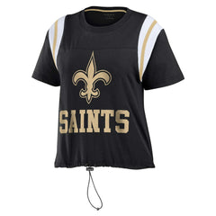 New Orleans Saints WEAR by Erin Andrews Women's Cinched Colorblock T-Shirt Black | NFL