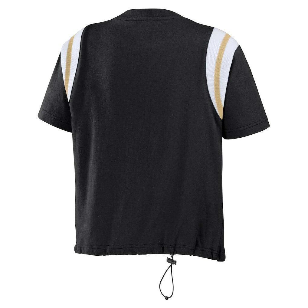 New Orleans Saints WEAR by Erin Andrews Women's Cinched Colorblock T-Shirt Black | NFL
