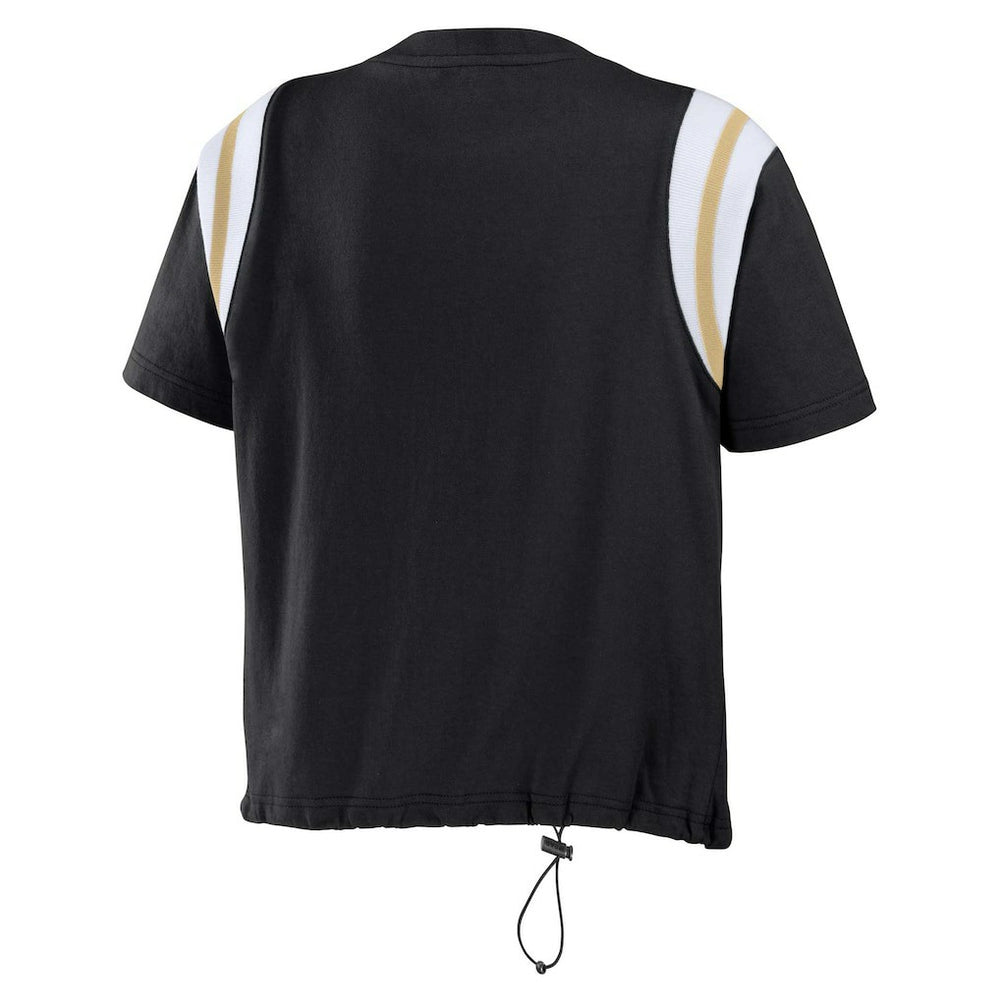 New Orleans Saints WEAR by Erin Andrews Women's Cinched Colorblock T-Shirt Black | NFL