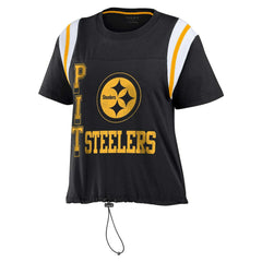 Pittsburgh Steelers WEAR by Erin Andrews Women's Cinched Colorblock T-Shirt Black | NFL
