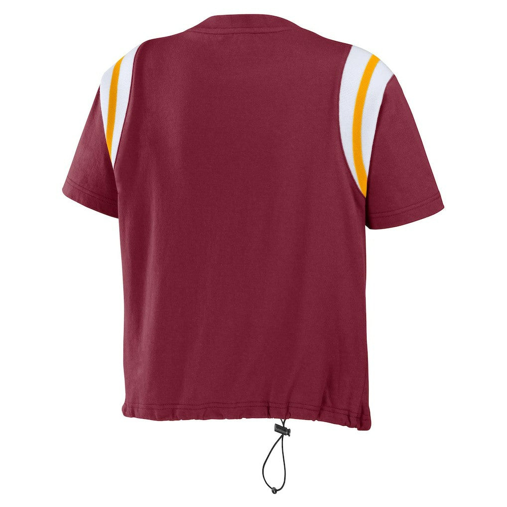 Washington Commanders WEAR by Erin Andrews Women's Cinched Colorblock T-Shirt Burgundy | NFL