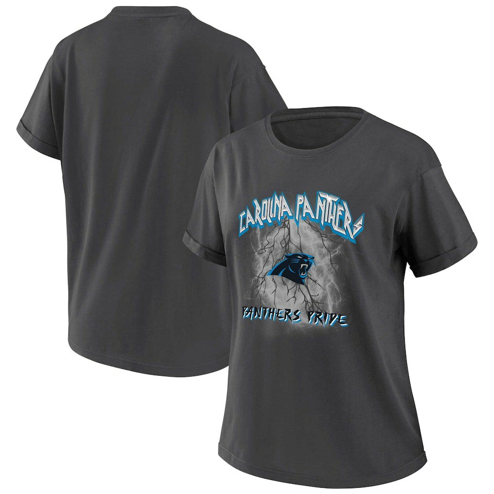 Carolina Panthers WEAR by Erin Andrews Women's Boyfriend T-Shirt Charcoal | NFL
