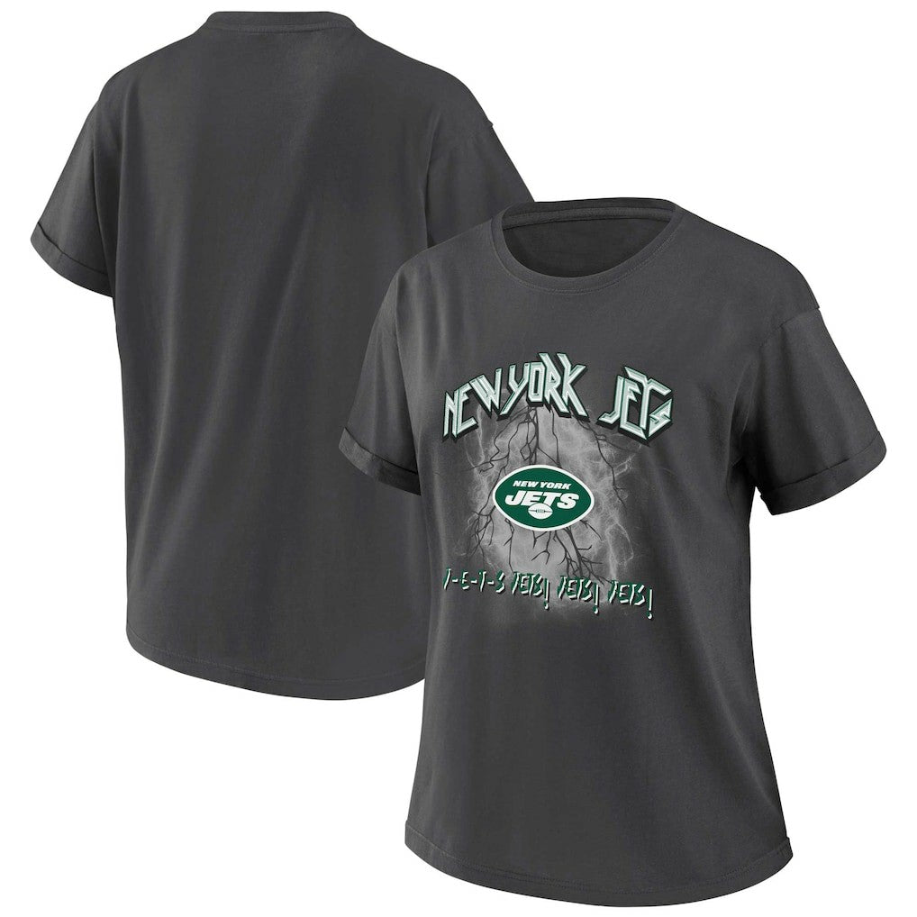 New York Jets WEAR by Erin Andrews Women's Boyfriend T-Shirt Charcoal | NFL