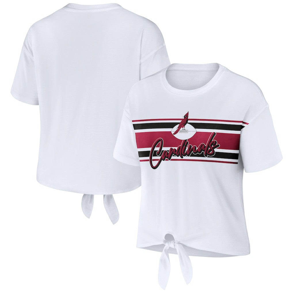 Arizona Cardinals WEAR by Erin Andrews Women's Front Tie Retro T-Shirt White | NFL