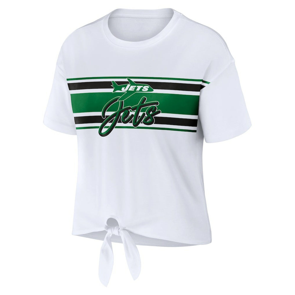 New York Jets WEAR by Erin Andrews Women's Front Tie Retro T-Shirt White | NFL