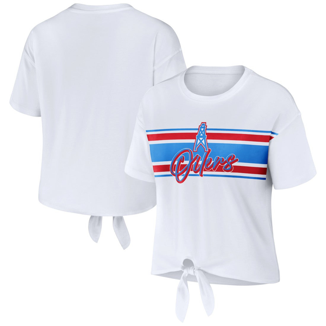 Tennessee Titans WEAR by Erin Andrews Women's Front Tie Retro T-Shirt White | NFL