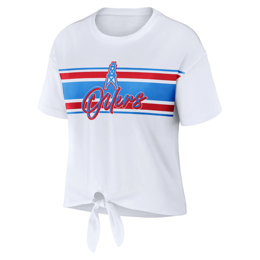 Tennessee Titans WEAR by Erin Andrews Women's Front Tie Retro T-Shirt White | NFL