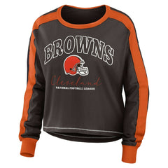 Cleveland Browns WEAR by Erin Andrews Women's Color Block Modest Crop Long Sleeve T-Shirt Brown/Orange | NFL
