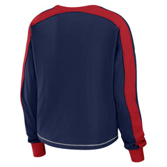 New England Patriots WEAR by Erin Andrews Women's Color Block Modest Crop Long Sleeve T-Shirt Navy/Red | NFL