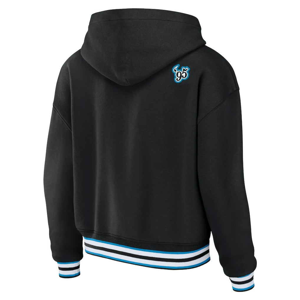 Carolina Panthers WEAR by Erin Andrews Women's Lace-Up Pullover Hoodie Black | NFL