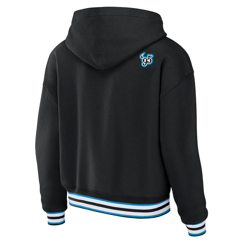 Carolina Panthers WEAR by Erin Andrews Women's Lace-Up Pullover Hoodie Black | NFL