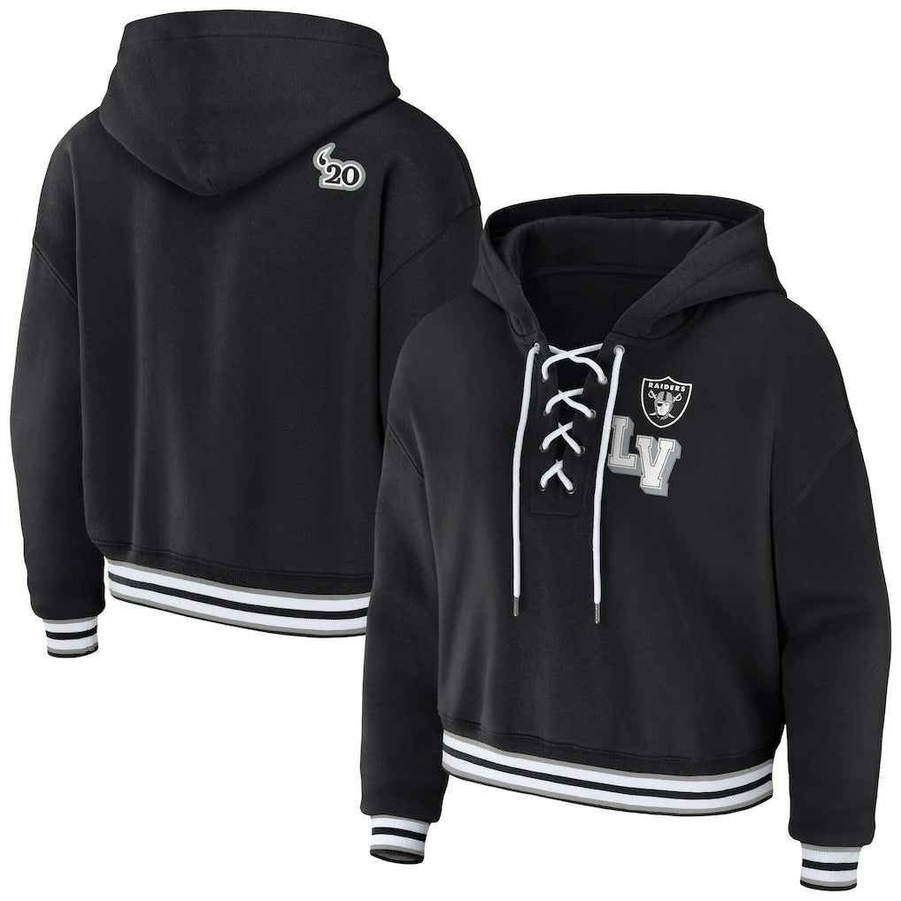 Las Vegas Raiders WEAR by Erin Andrews Women's Lace-Up Pullover Hoodie Black | NFL