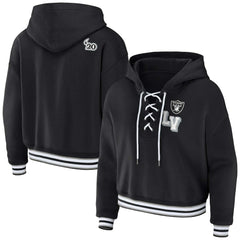 Las Vegas Raiders WEAR by Erin Andrews Women's Lace-Up Pullover Hoodie Black | NFL