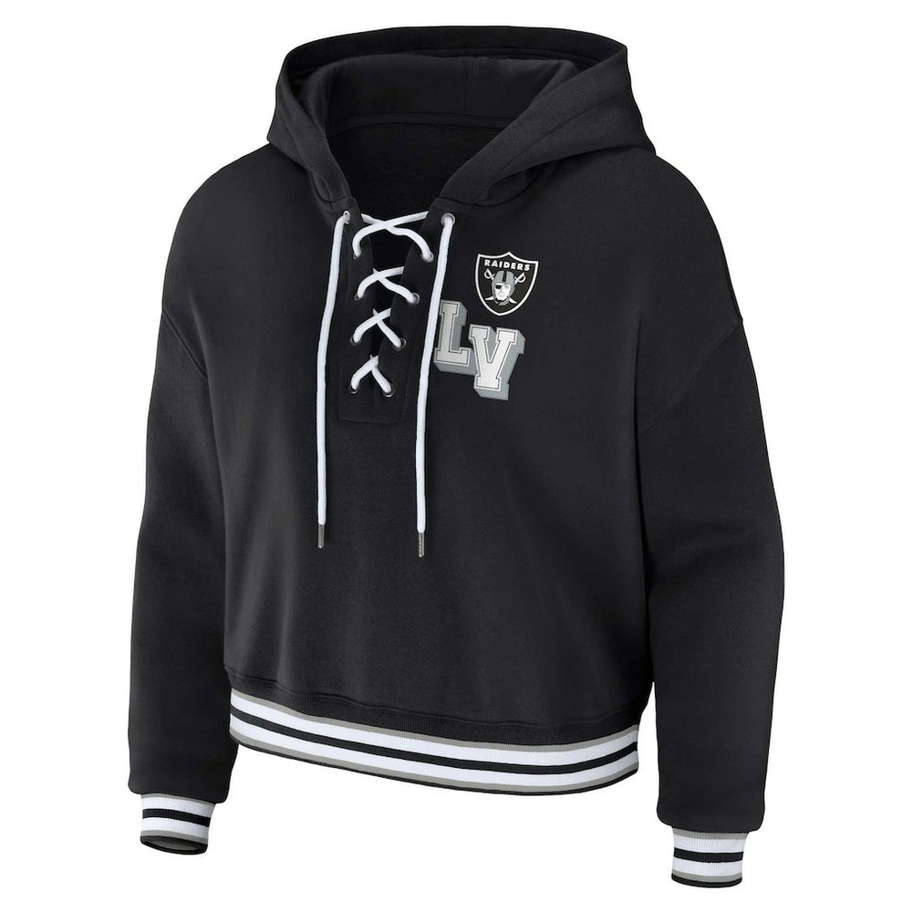 Las Vegas Raiders WEAR by Erin Andrews Women's Lace-Up Pullover Hoodie Black | NFL