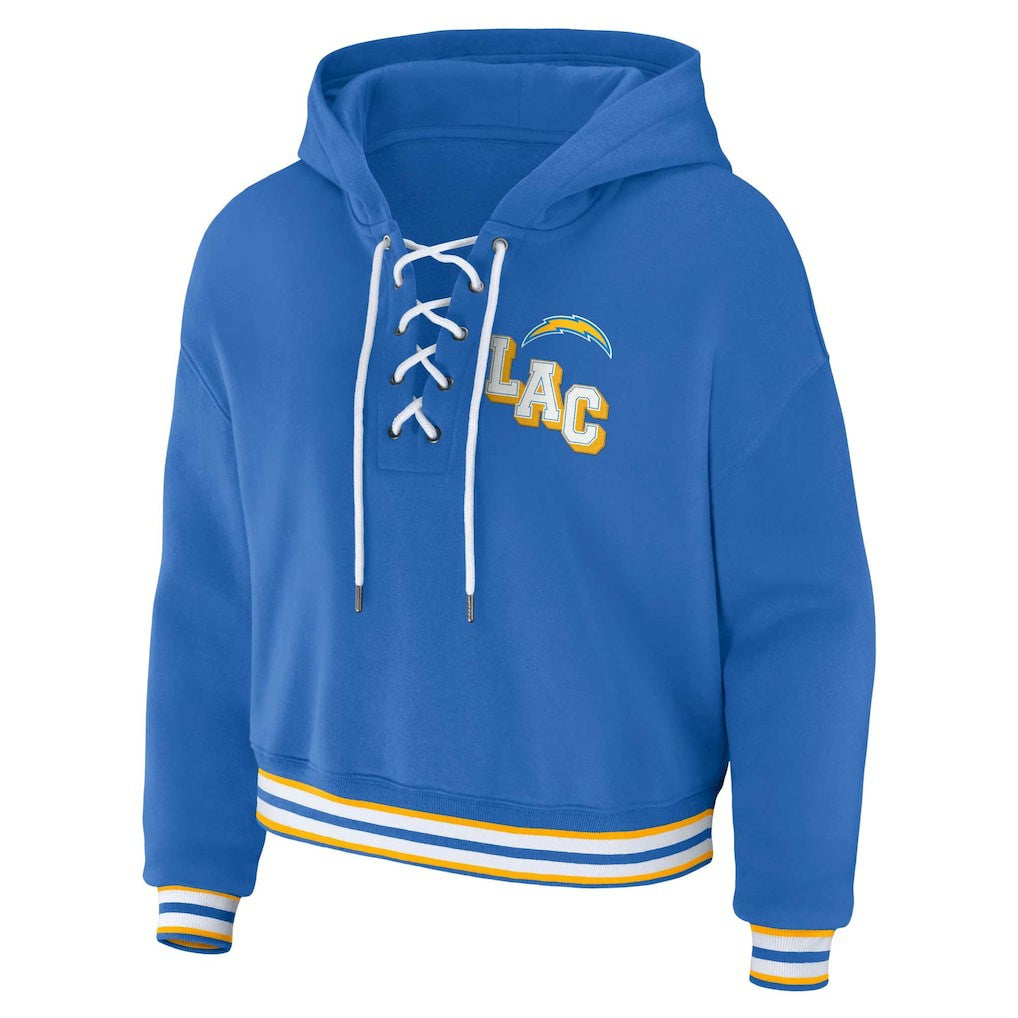 Los Angeles Chargers WEAR by Erin Andrews Women's Lace-Up Pullover Hoodie Powder Blue | NFL