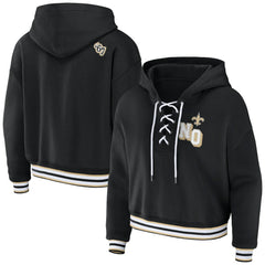New Orleans Saints WEAR by Erin Andrews Women's Lace-Up Pullover Hoodie Black | NFL