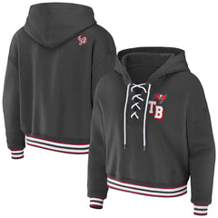 Tampa Bay Buccaneers WEAR by Erin Andrews Women's Lace-Up Pullover Hoodie Pewter | NFL