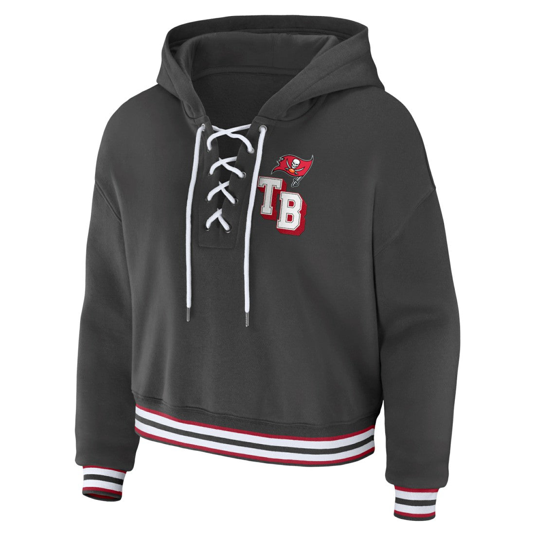 Tampa Bay Buccaneers WEAR by Erin Andrews Women's Lace-Up Pullover Hoodie Pewter | NFL