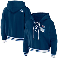 Tennessee Titans WEAR by Erin Andrews Women's Lace-Up Pullover Hoodie Navy | NFL