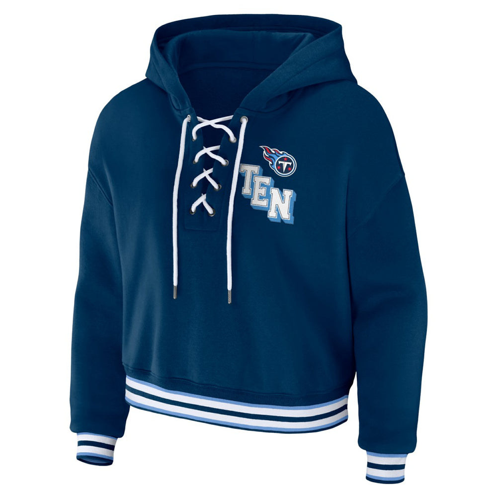Tennessee Titans WEAR by Erin Andrews Women's Lace-Up Pullover Hoodie Navy | NFL