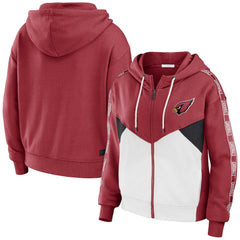 Arizona Cardinals WEAR by Erin Andrews Women's Color Block Light Weight Modest Crop Full-Zip Hoodie Cardinal/White | NFL
