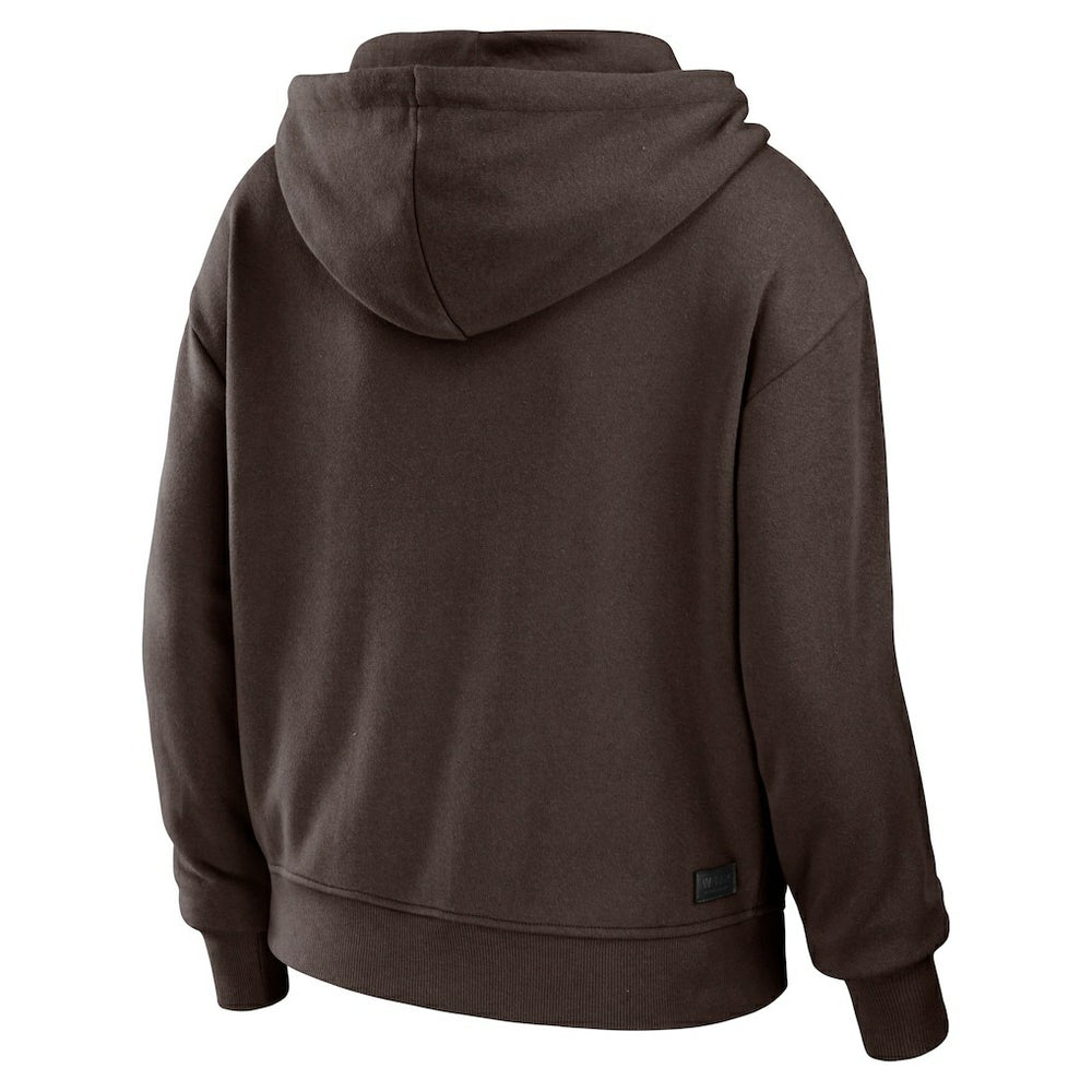 Cleveland Browns WEAR by Erin Andrews Women's Color Block Light Weight Modest Crop Full-Zip Hoodie Brown/White | NFL