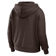 Cleveland Browns WEAR by Erin Andrews Women's Color Block Light Weight Modest Crop Full-Zip Hoodie Brown/White | NFL