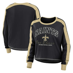 New Orleans Saints WEAR by Erin Andrews Women's Plus Size Colorblock Long Sleeve T-Shirt Black | NFL