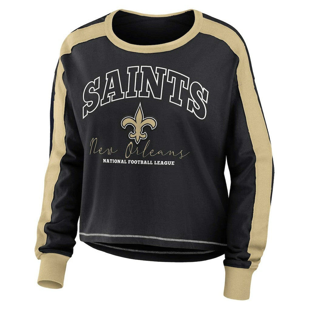 New Orleans Saints WEAR by Erin Andrews Women's Plus Size Colorblock Long Sleeve T-Shirt Black | NFL