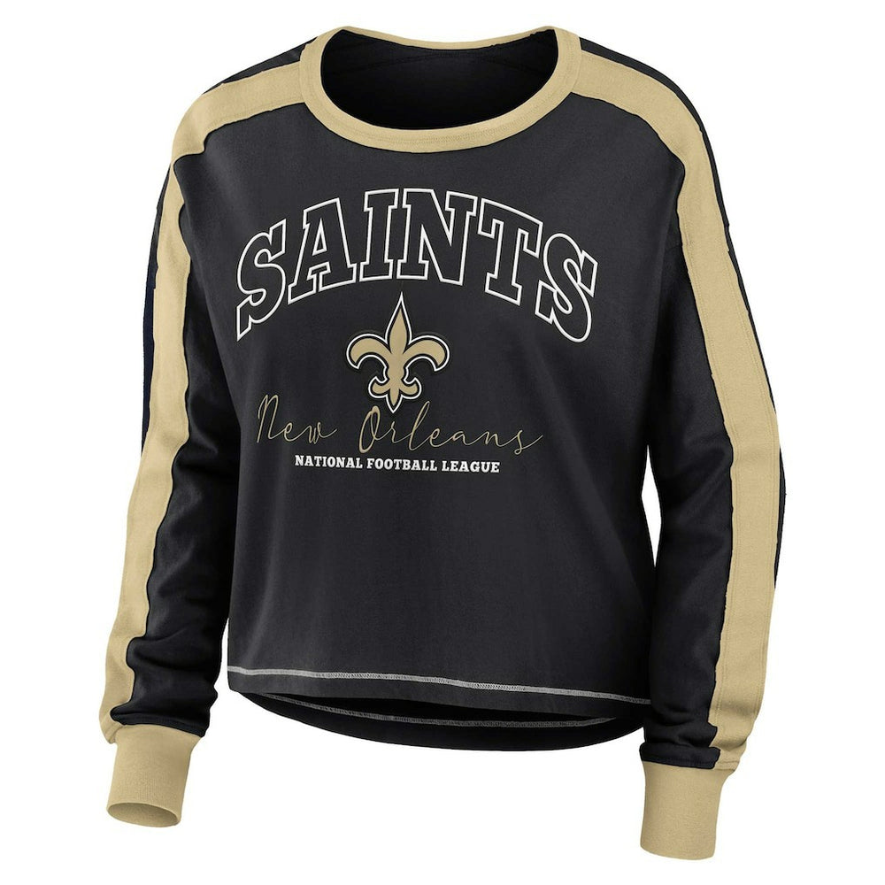 New Orleans Saints WEAR by Erin Andrews Women's Plus Size Colorblock Long Sleeve T-Shirt Black | NFL