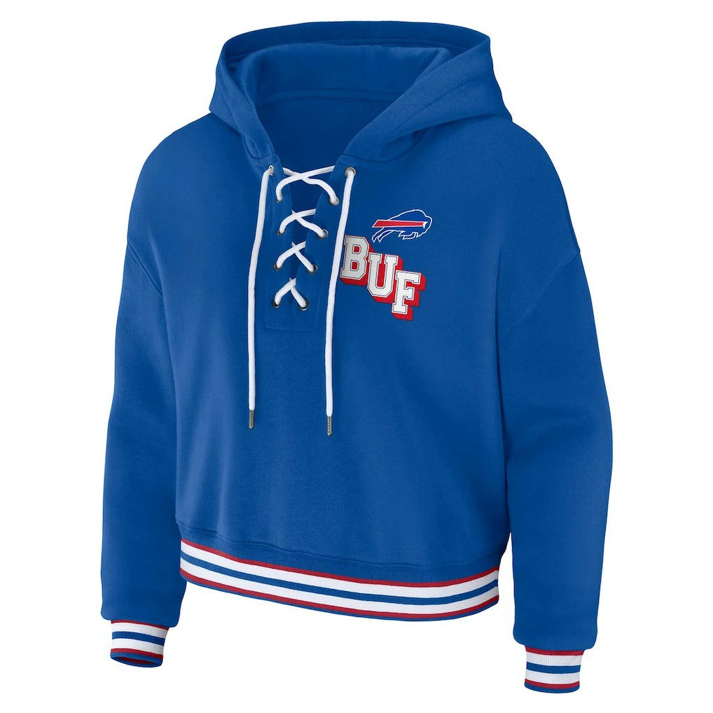 Buffalo Bills WEAR by Erin Andrews Women's Plus Size Lace-Up Pullover Hoodie Royal | NFL