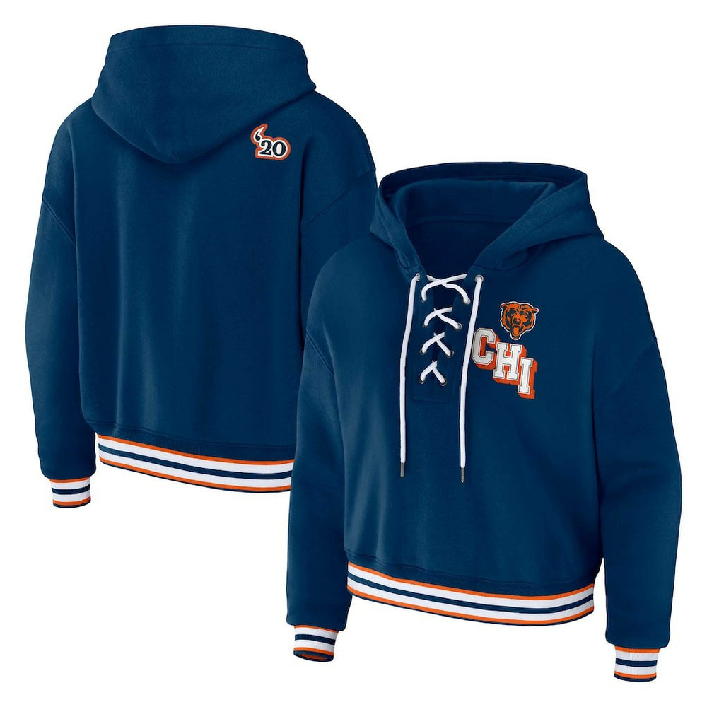Chicago Bears WEAR by Erin Andrews Women's Plus Size Lace-Up Pullover Hoodie Navy | NFL