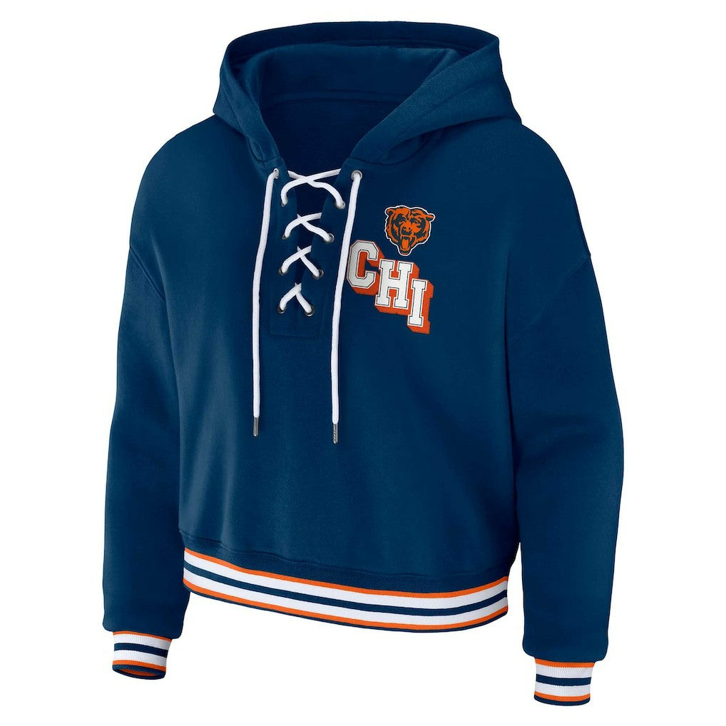 Chicago Bears WEAR by Erin Andrews Women's Plus Size Lace-Up Pullover Hoodie Navy | NFL