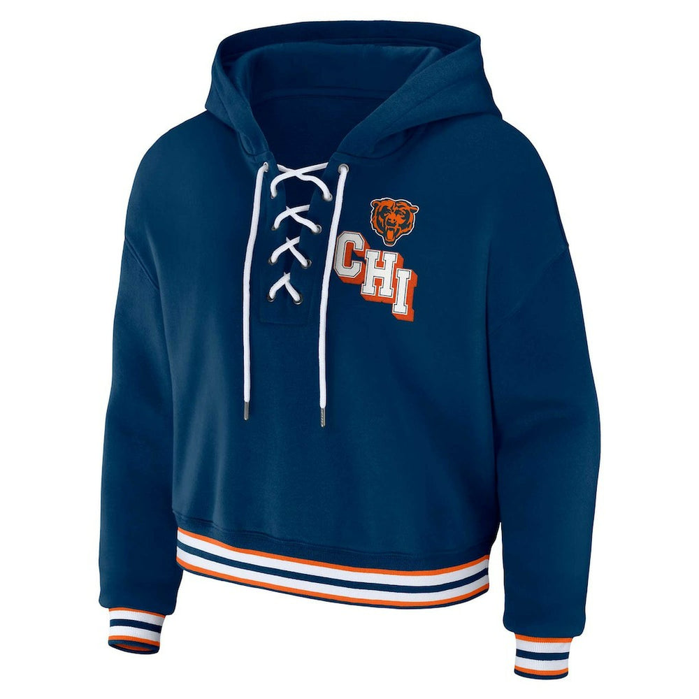Chicago Bears WEAR by Erin Andrews Women's Plus Size Lace-Up Pullover Hoodie Navy | NFL