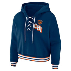 Chicago Bears WEAR by Erin Andrews Women's Plus Size Lace-Up Pullover Hoodie Navy | NFL