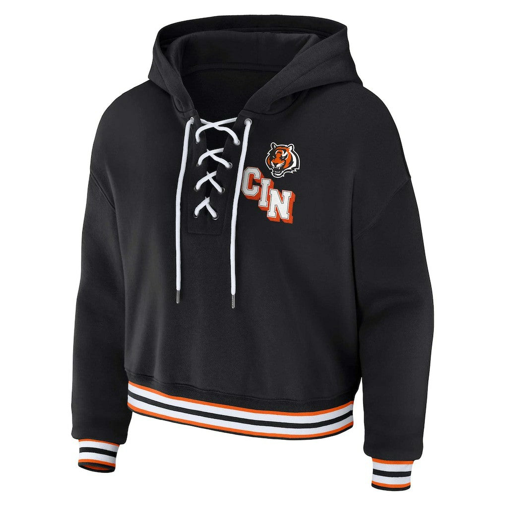 Cincinnati Bengals WEAR by Erin Andrews Women's Plus Size Lace-Up Pullover Hoodie Black | NFL