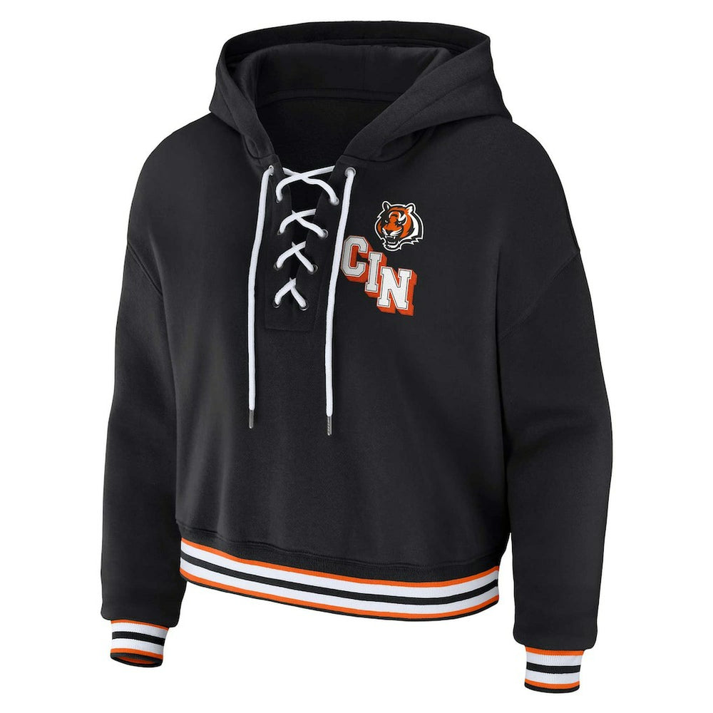 Cincinnati Bengals WEAR by Erin Andrews Women's Plus Size Lace-Up Pullover Hoodie Black | NFL