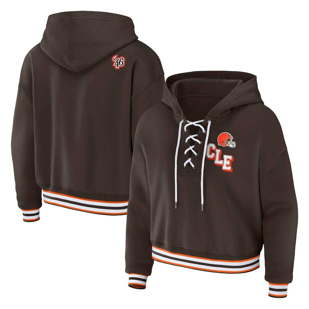 Cleveland Browns WEAR by Erin Andrews Women's Plus Size Lace-Up Pullover Hoodie Brown | NFL
