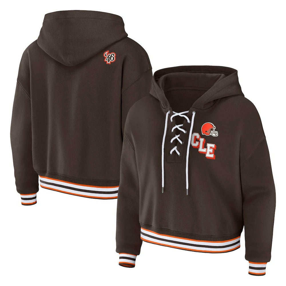 Cleveland Browns WEAR by Erin Andrews Women's Plus Size Lace-Up Pullover Hoodie Brown | NFL