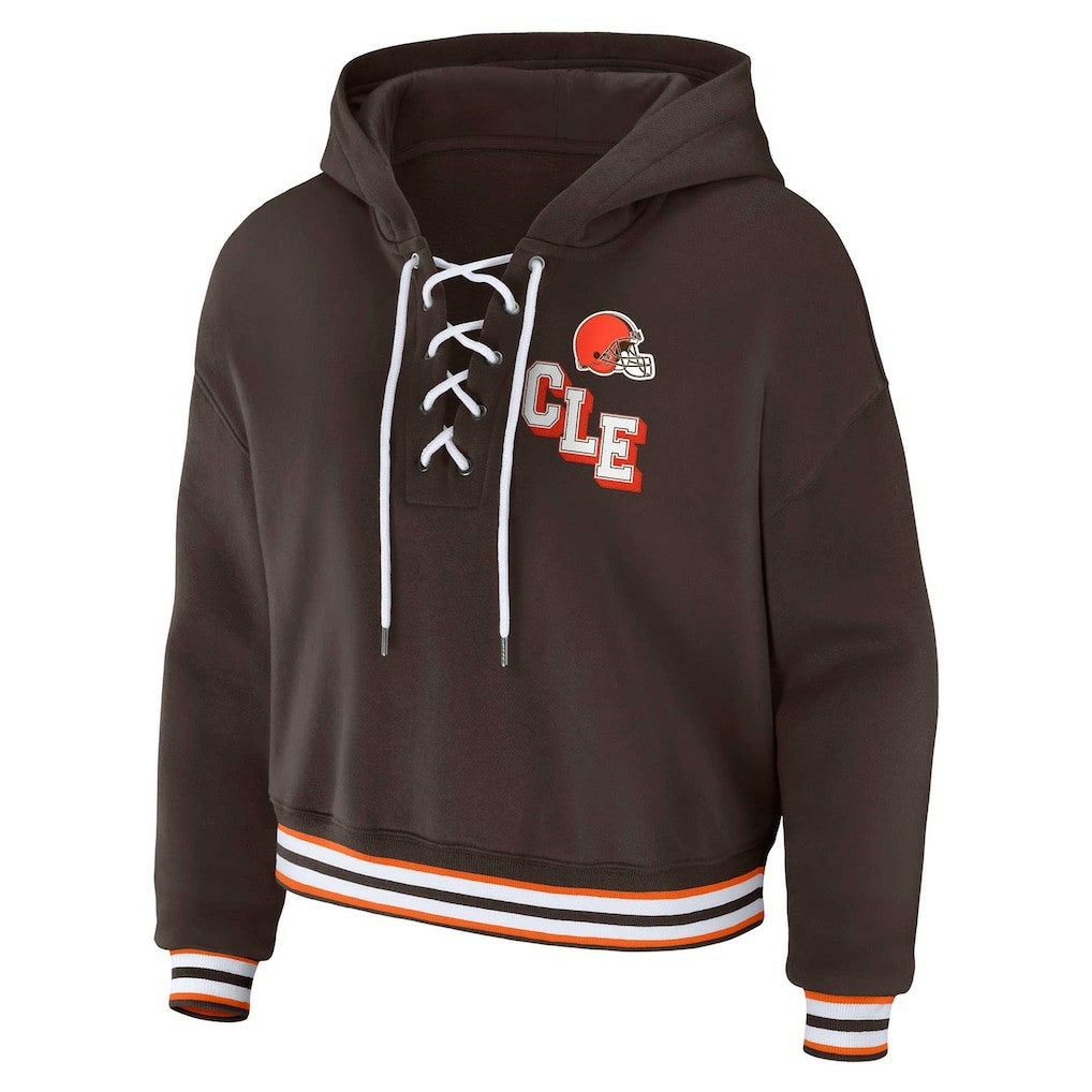 Cleveland Browns WEAR by Erin Andrews Women's Plus Size Lace-Up Pullover Hoodie Brown | NFL