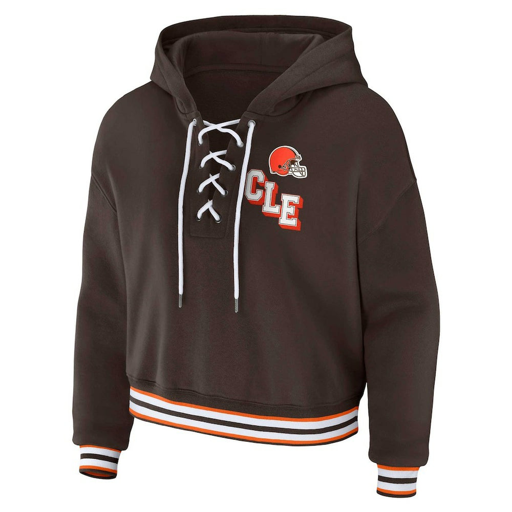 Cleveland Browns WEAR by Erin Andrews Women's Plus Size Lace-Up Pullover Hoodie Brown | NFL