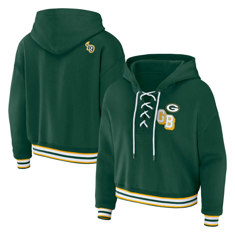Green Bay Packers WEAR by Erin Andrews Women's Plus Size Lace-Up Pullover Hoodie Green | NFL