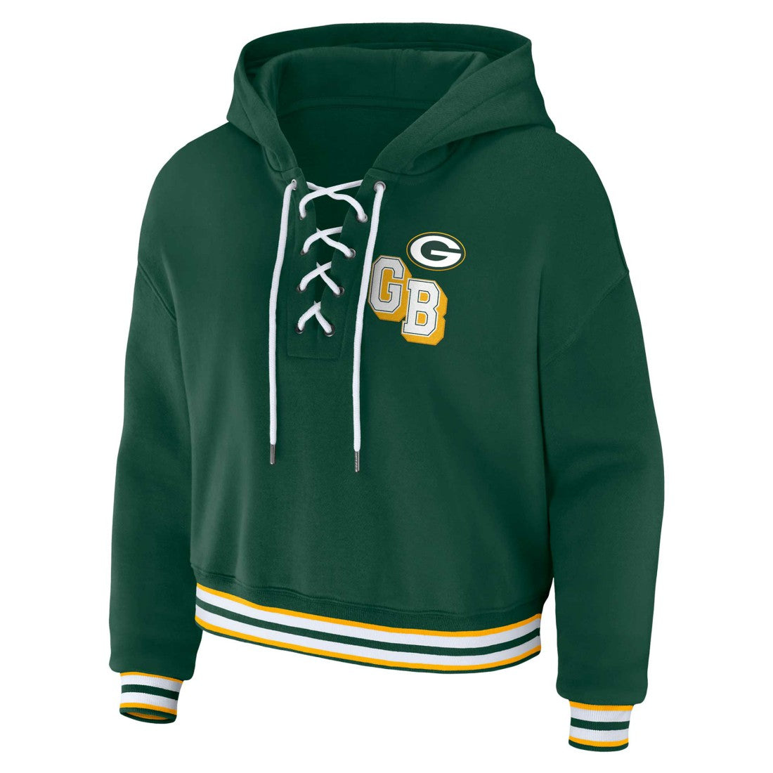 Green Bay Packers WEAR by Erin Andrews Women's Plus Size Lace-Up Pullover Hoodie Green | NFL