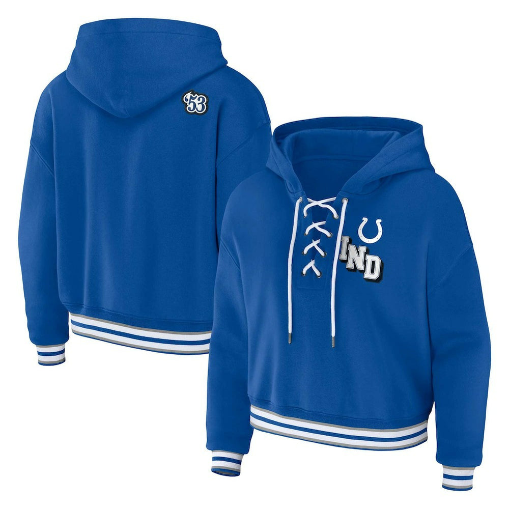 Indianapolis Colts WEAR by Erin Andrews Women's Plus Size Lace-Up Pullover Hoodie Royal | NFL