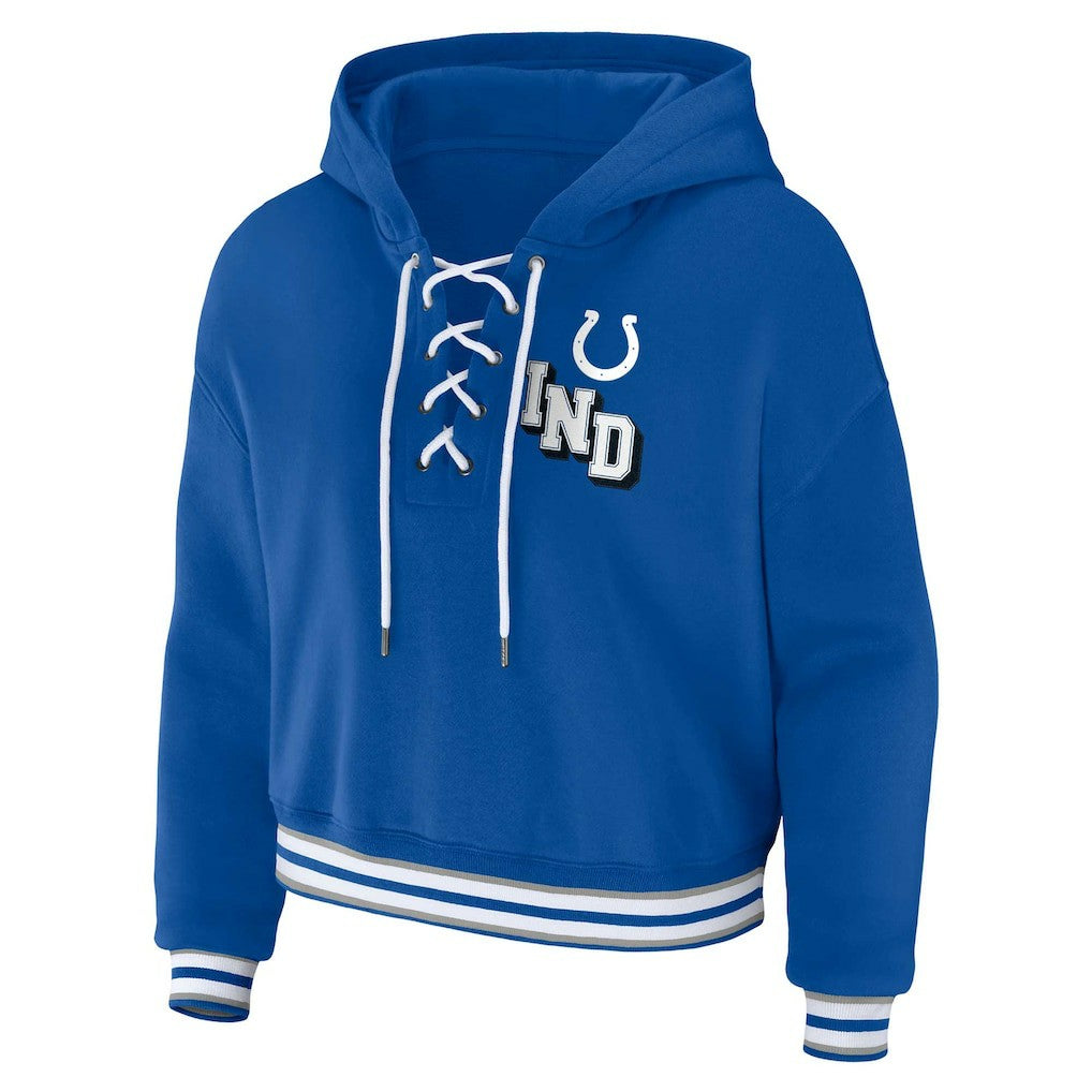 Indianapolis Colts WEAR by Erin Andrews Women's Plus Size Lace-Up Pullover Hoodie Royal | NFL