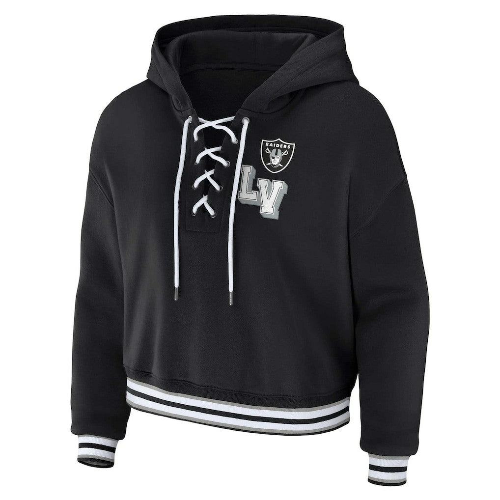 Las Vegas Raiders WEAR by Erin Andrews Women's Plus Size Lace-Up Pullover Hoodie Black | NFL