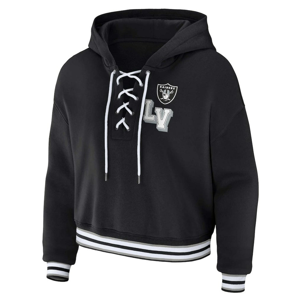 Las Vegas Raiders WEAR by Erin Andrews Women's Plus Size Lace-Up Pullover Hoodie Black | NFL