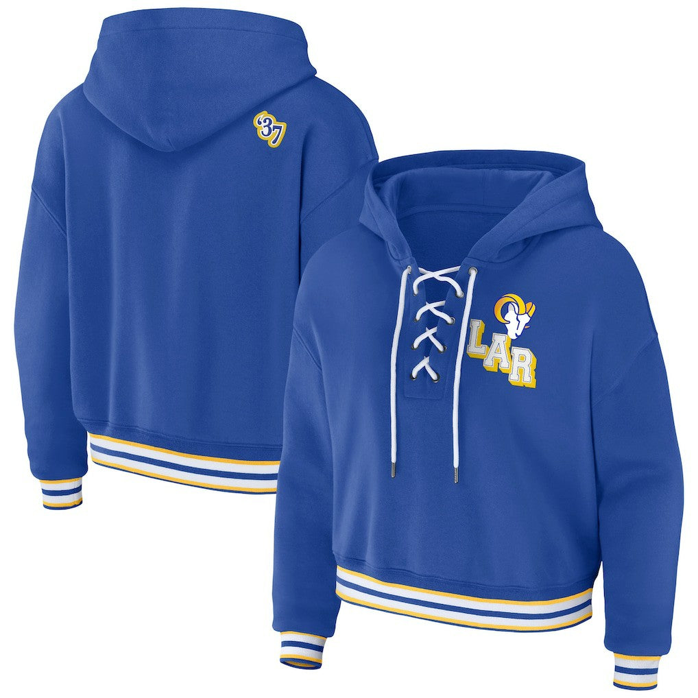 Los Angeles Rams WEAR by Erin Andrews Women's Plus Size Lace-Up Pullover Hoodie Royal | NFL