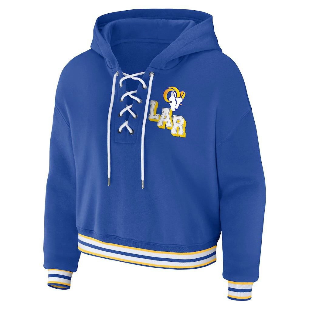 Los Angeles Rams WEAR by Erin Andrews Women's Plus Size Lace-Up Pullover Hoodie Royal | NFL