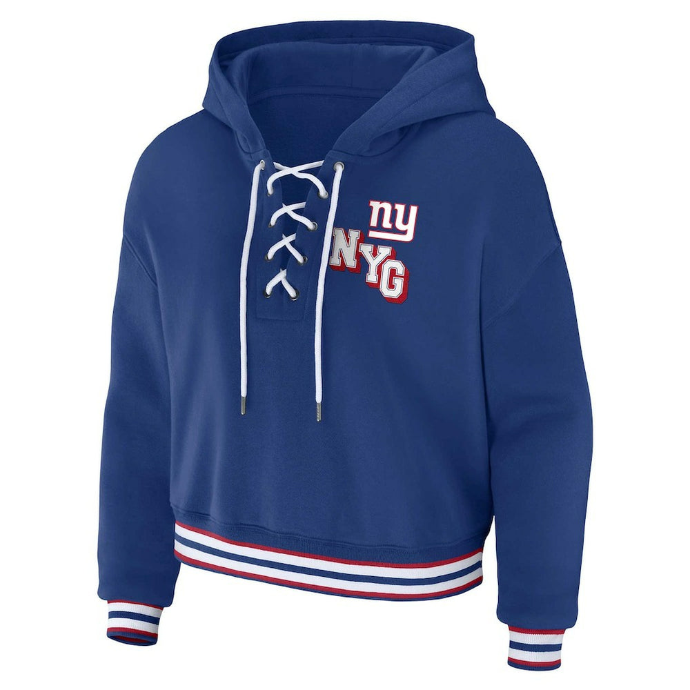 New York Giants WEAR by Erin Andrews Women's Plus Size Lace-Up Pullover Hoodie Royal | NFL